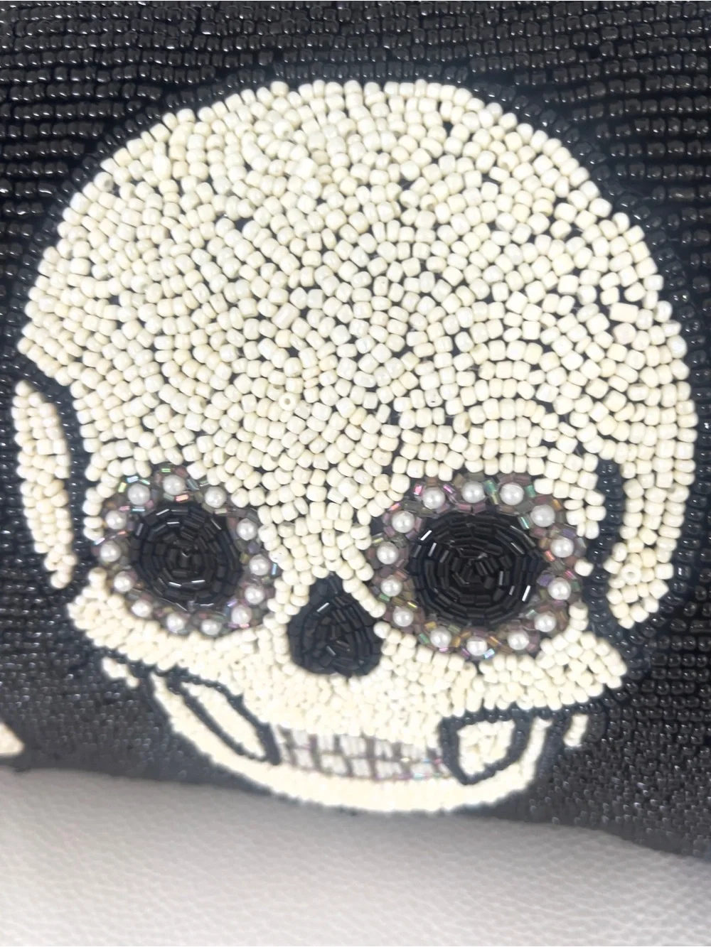 Skull Hand Beaded Black White Halloween Pillow